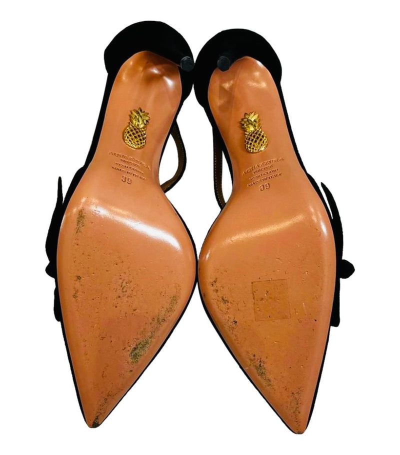 Aquazzura Bow Detailed Suede Heels. Size 39