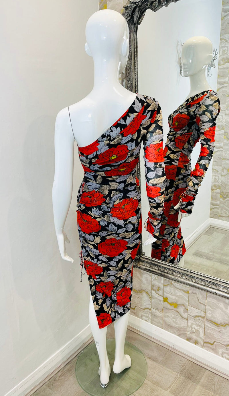 Diane Von Furstenberg One Shoulder Ruched Dress. Size 4US