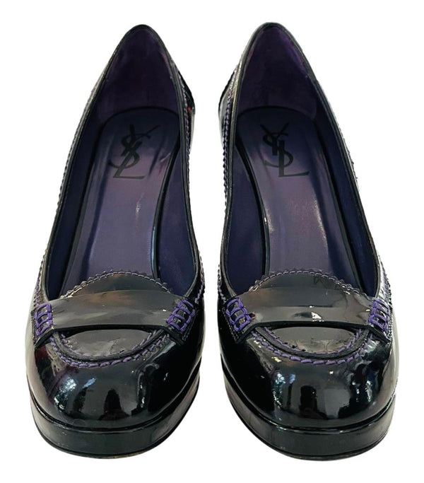Yves Saint Laurent Patent Leather Loafer Heels. Size 38.5