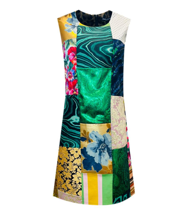 Dolce & Gabbana Brocade & Lame Patchwork Dress. Size 44IT