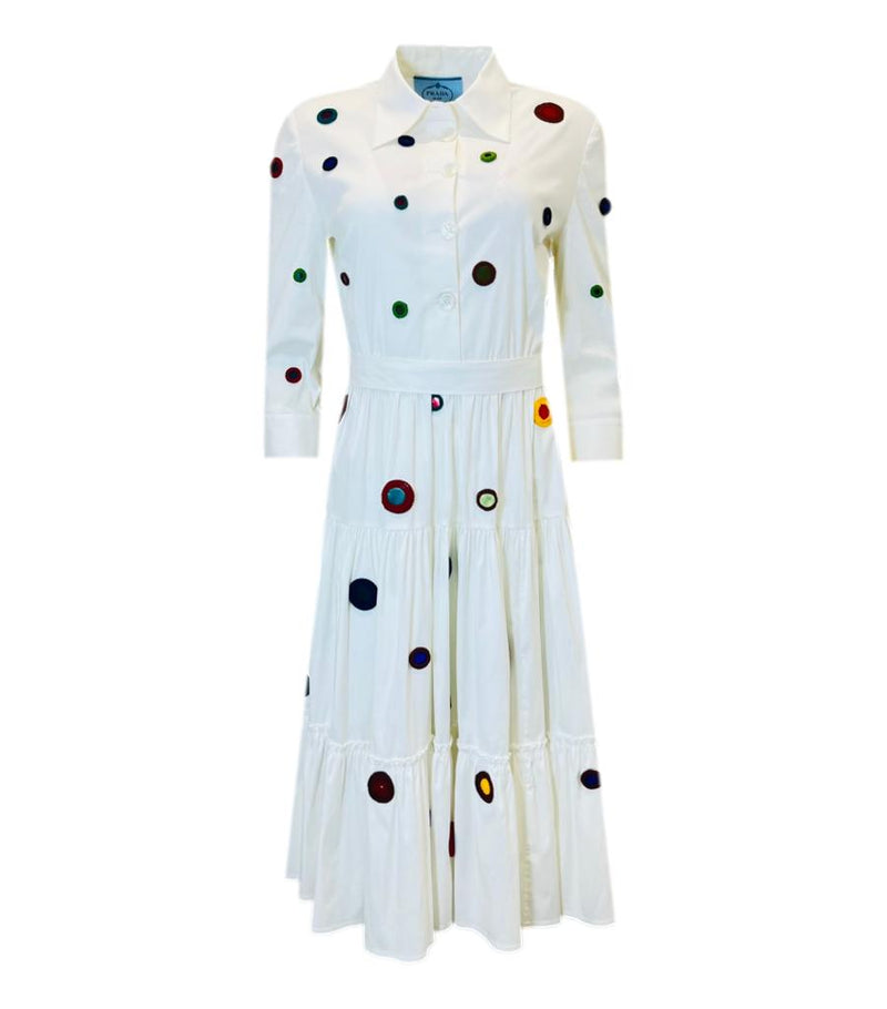 Prada Embroidered Cotton Shirt Dress. Size S