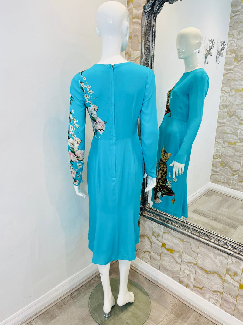 Dolce & Gabbana Silk Cat Print Dress. Size 44IT