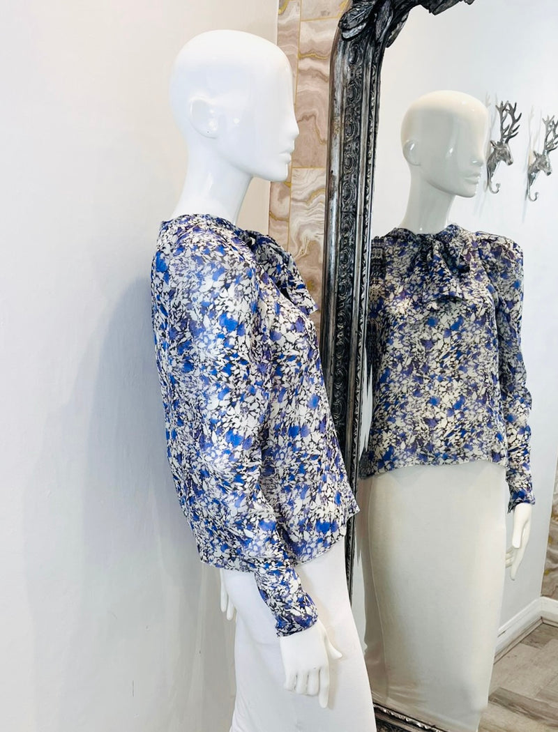 Giambattista Valli Silk Tie-Neck Floral Top. Size 38IT