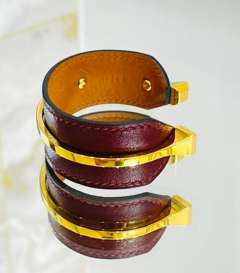 Hermes Open Cuff In Leather & Gold Plate