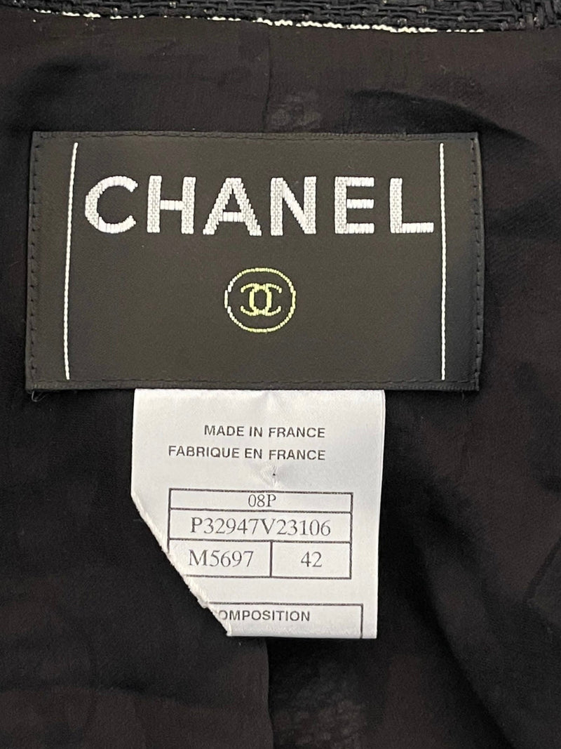 Chanel Fantasy Tweed Jacket With 'CC' Logo Chains  & Pearls. Size 42FR