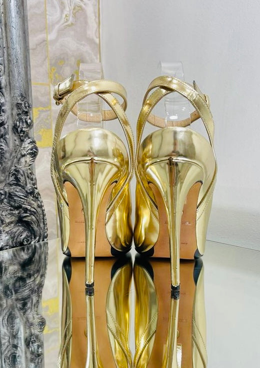 Emilio Pucci Metallic Ankle Strap Heels. Size 40