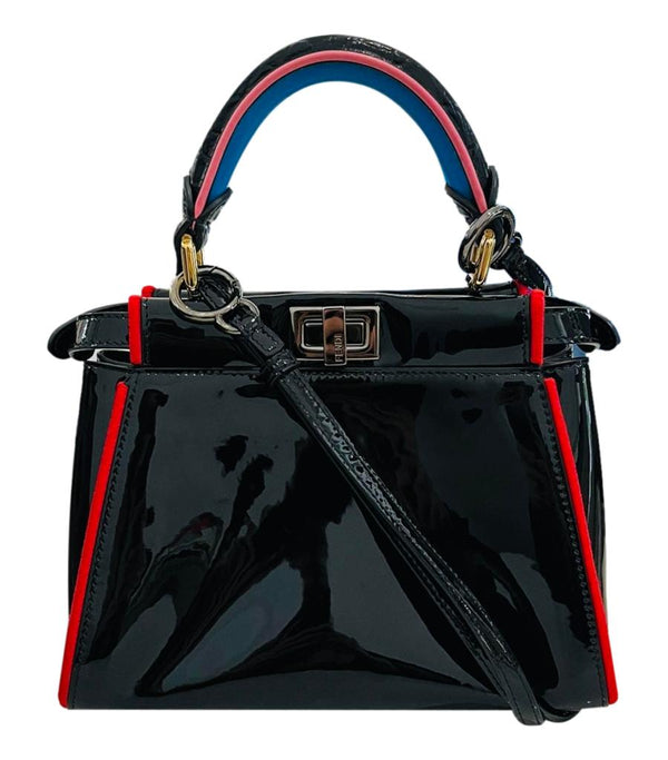 Fendi Patent Leather Peekaboo Bag With 'FF' Defender Cover Bag