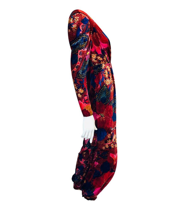 Farm Rio Floral Print Velvet Jumpsuit. Size XS