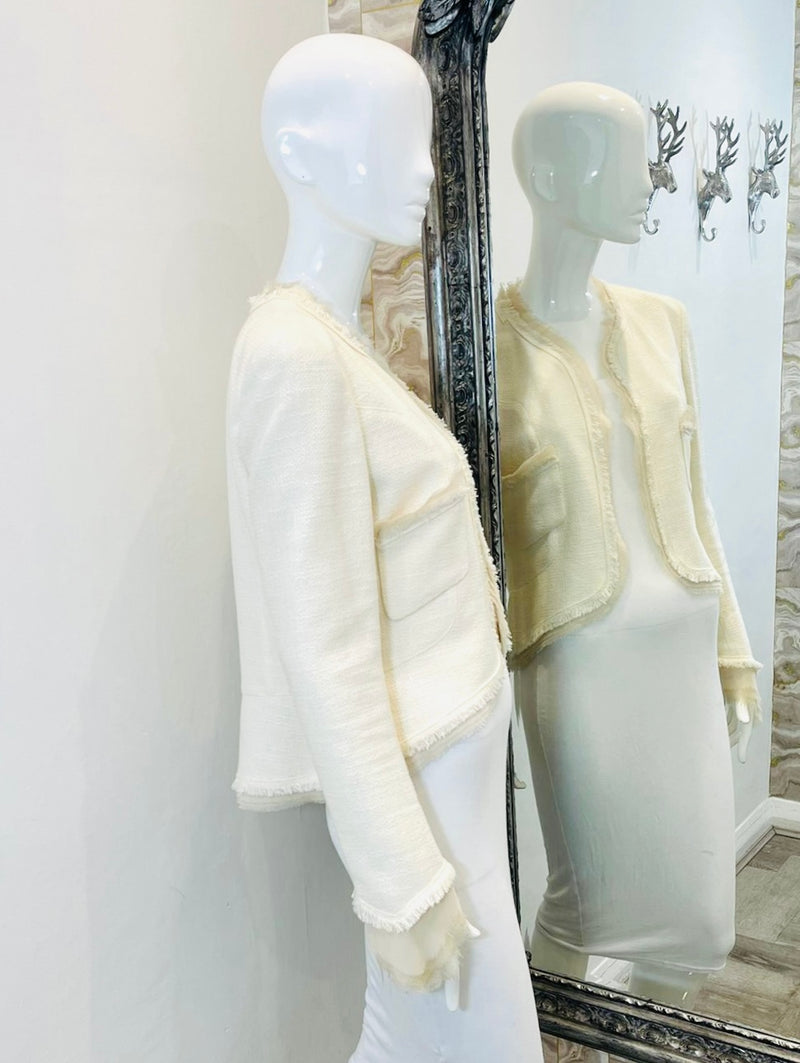 Chanel Silk Fringe Trimmed Cotton Jacket. Size 42FR