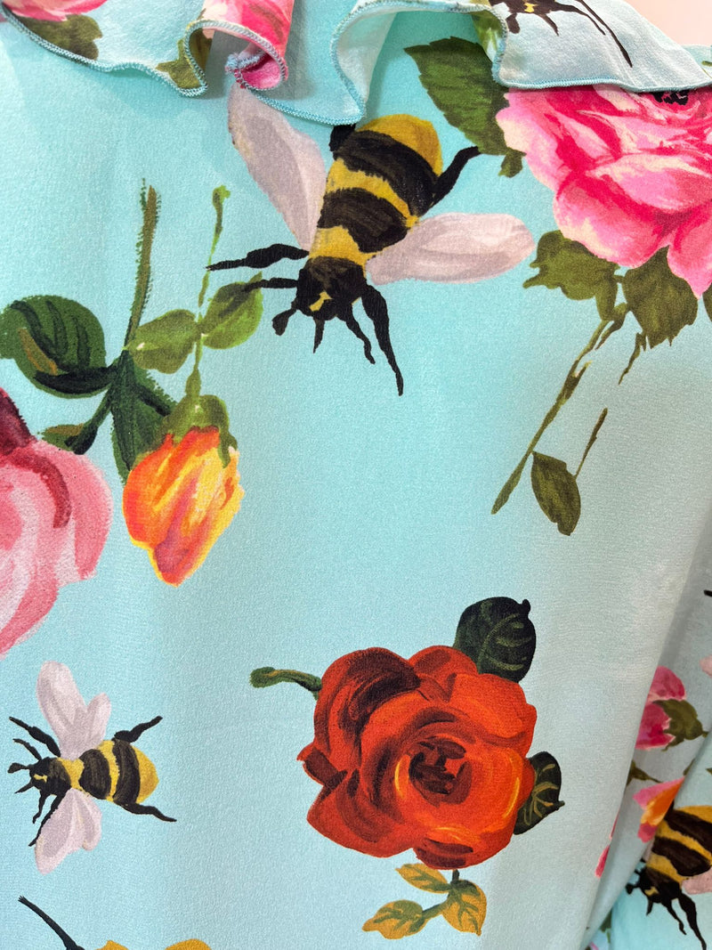 Gucci Silk Rose & Bee Print Dress. Size 42IT