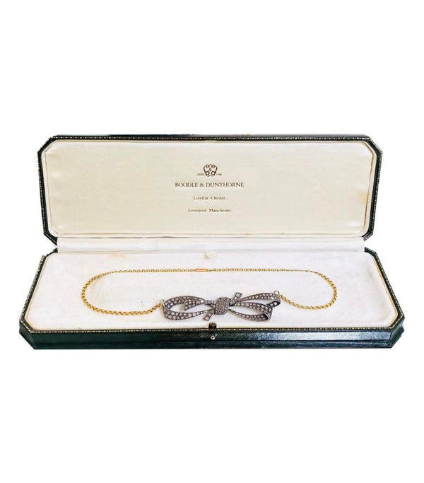 Rose Cut Diamond Bow Necklace Georgian Vintage