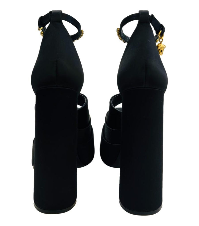 Versace Medusa Detail Satin Platform Sandals. Size 38