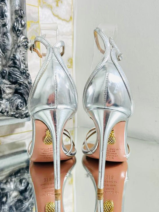 Aquazzura Metallic Leather Leather Strappy Heels. Size 35.5