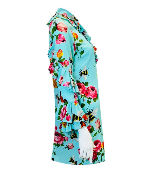 Gucci Silk Rose & Bee Print Dress. Size 42IT