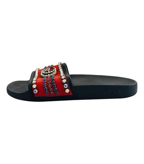 Gucci Velvet 'GG' Crystal Embellished Slide Sandals. Size 42