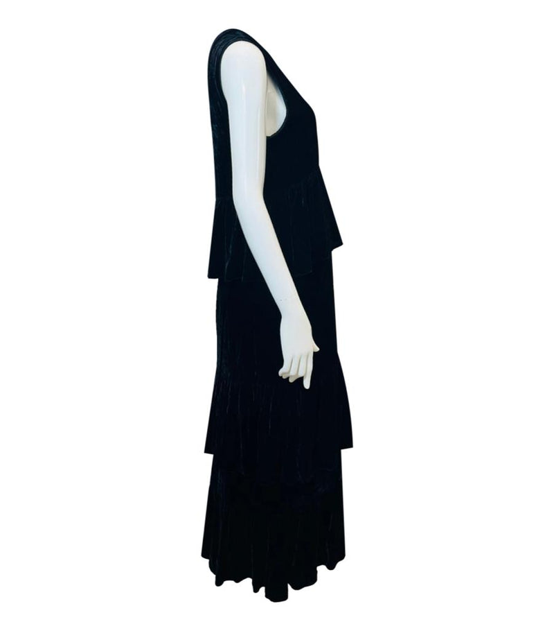Faey Tiered Velvet Silk Blend Dress. Size 10UK