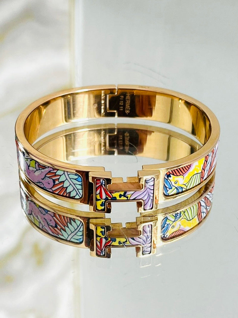 Hermes Animal Enamel & 18k Gold Plated 'H' Clic Clac Bangle