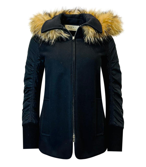 Marni Raccoon Trimmed Wool & Shearling Coat/Jacket. Size 38IT