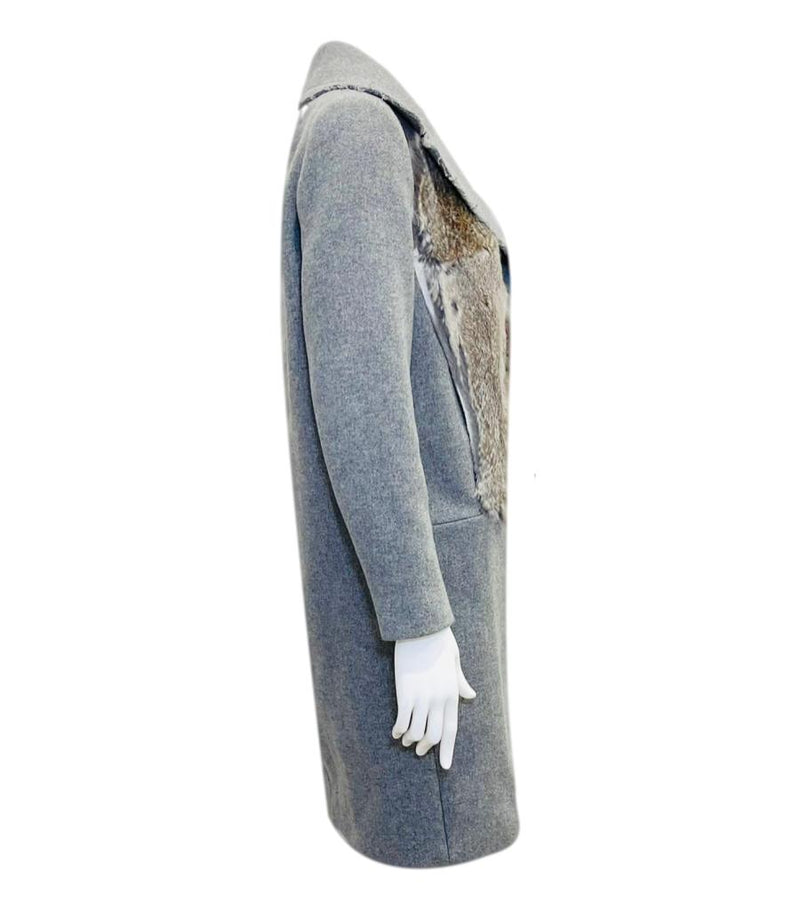 Sandro Wool Coat With Rabbit Fur Front. Size 36FR