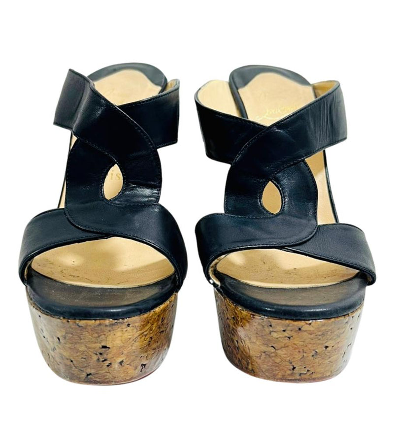 Christian Louboutin Leather & Cork Wedge Sandals. Size 38