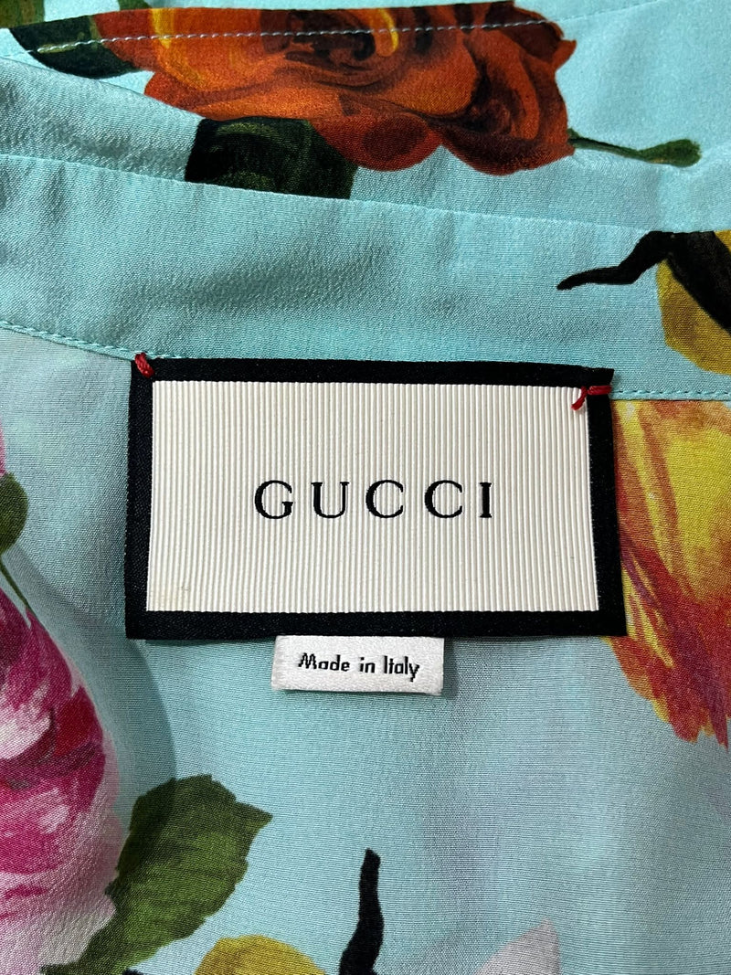 Gucci Silk Rose & Bee Print Dress. Size 42IT