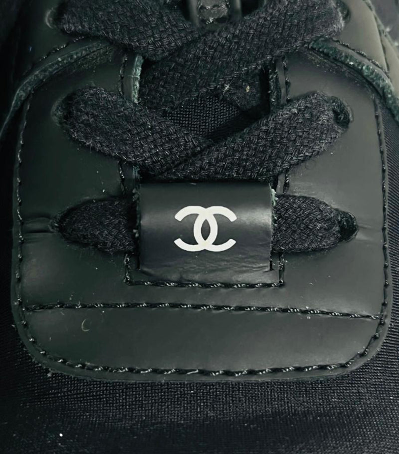 Chanel 'CC' Logo All Black Suede Sneakers. Size 35.5