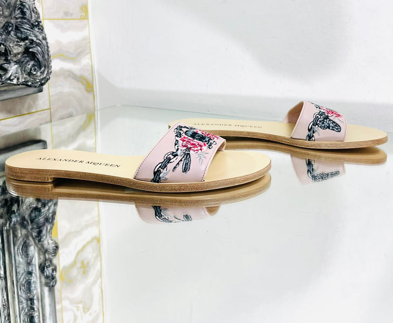 Alexander McQueen Leather Skull Embroidered Slides. Size 37