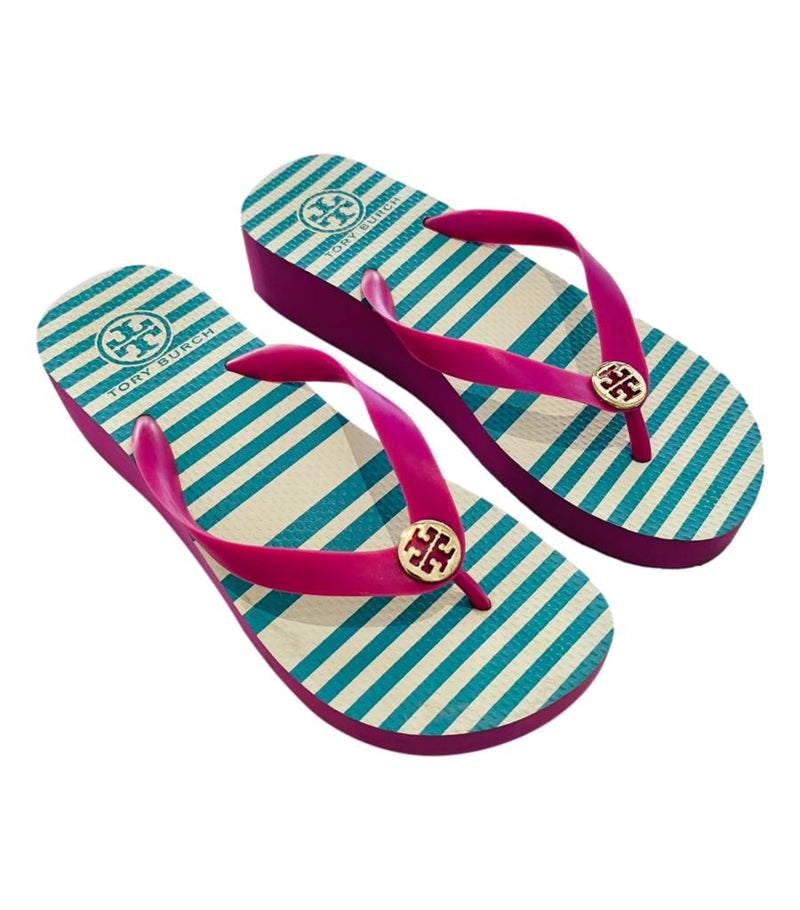Tory Burch Thadine Rubber Wedge Flip Flop Sandals. Size L