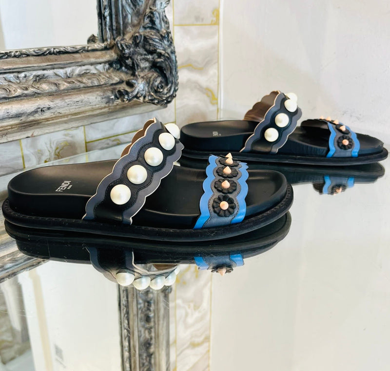 Fendi logo on sale pearly slide mule
