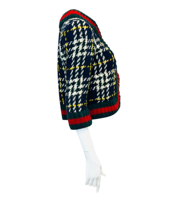 Gucci Check & Web Stripe Wool Jacket. Size 40IT