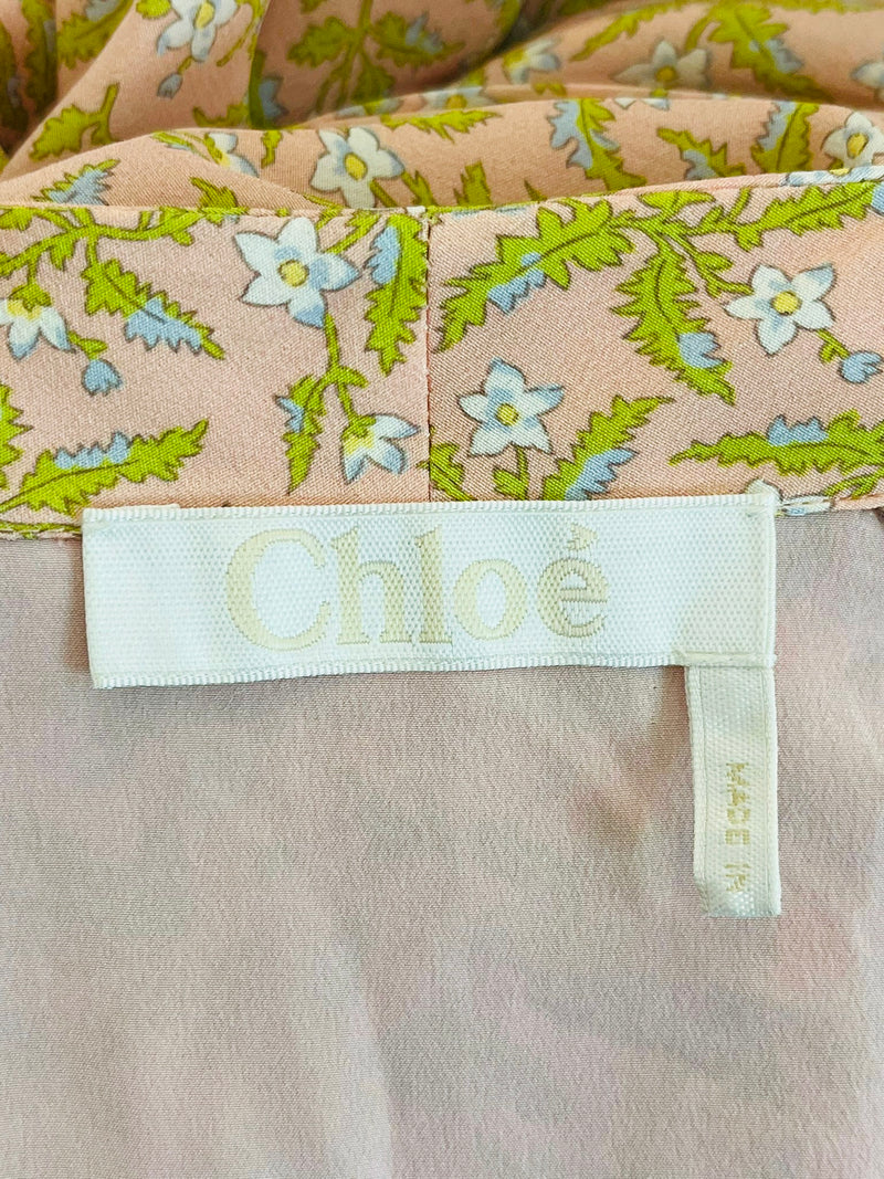 Chloe Printed Silk Dress With Mother-Of-Pearl Buttons. Size 40FR