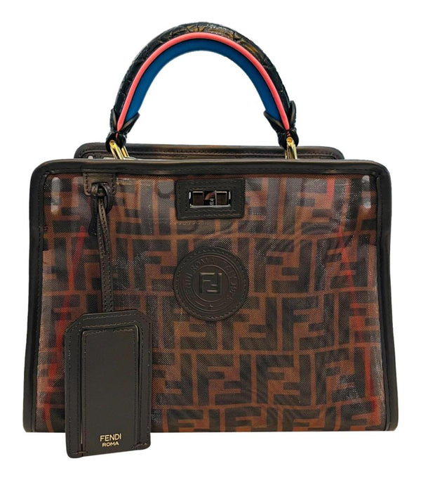 Fendi Patent Leather Peekaboo Bag With 'FF' Defender Cover Bag