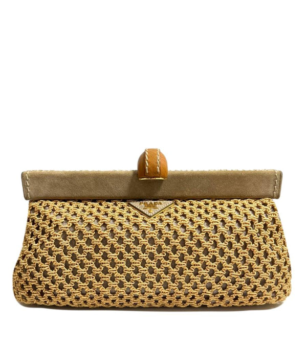 Prada Suede & Raffia Clutch Bag