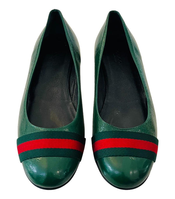 Gucci Vernice Naplack Web Ballet Flats. Size 38
