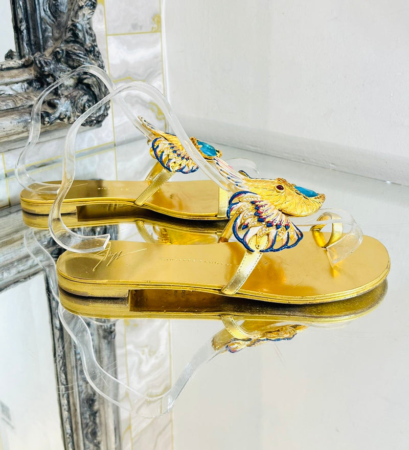Giuseppe Zanotti Metallic Leather Embellished Sandals. Size 37