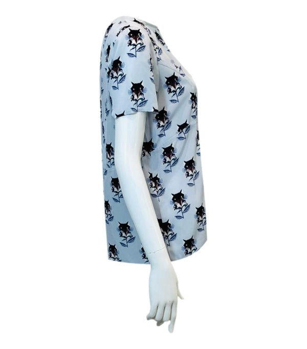 Miu Miu Cat Printed Silk Top. Size 42IT