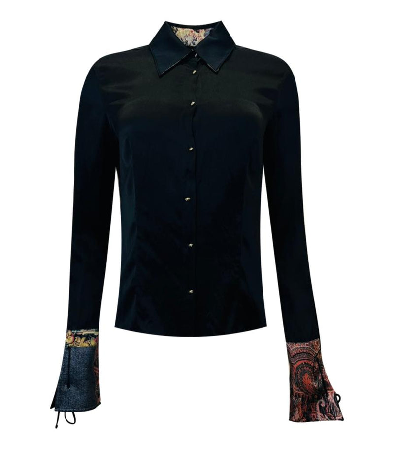 Roberto Cavalli Printed Cuff Silk Shirt. Size M