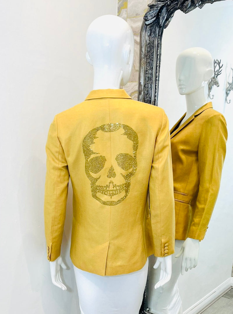 Zadig & Voltaire Skull Embellished Linen & Cotton Blazer. Size 38FR
