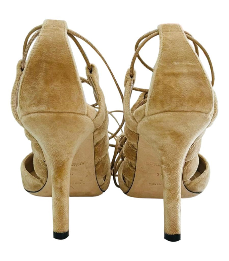 Burberry Velvet Strappy Heels. Size 37