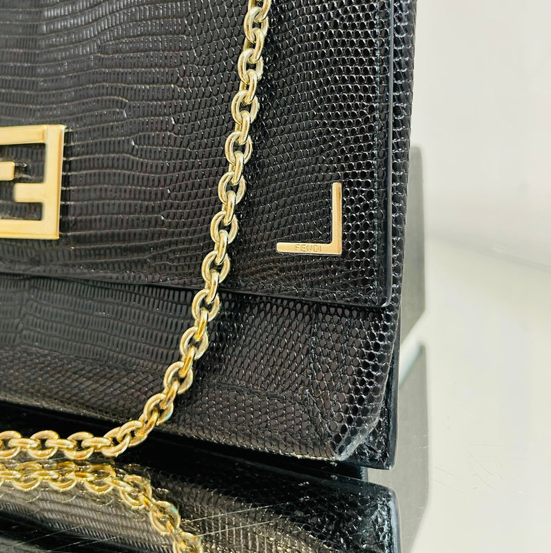 Fendi Lizard Embossed Leather Wallet/Bag On Chain