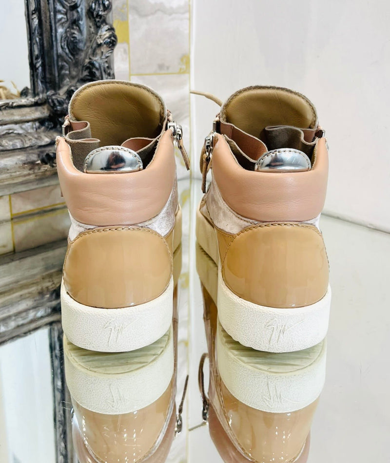 Giuseppe Zanotti Patent Leather & Velvet Sneakers. Size 38