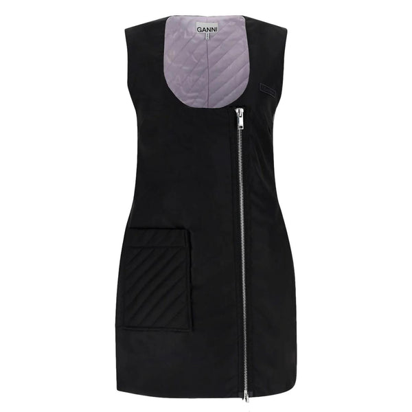 Ganni Quilted Shell Mini Dress With A Zipper To The Front. Size 42IT