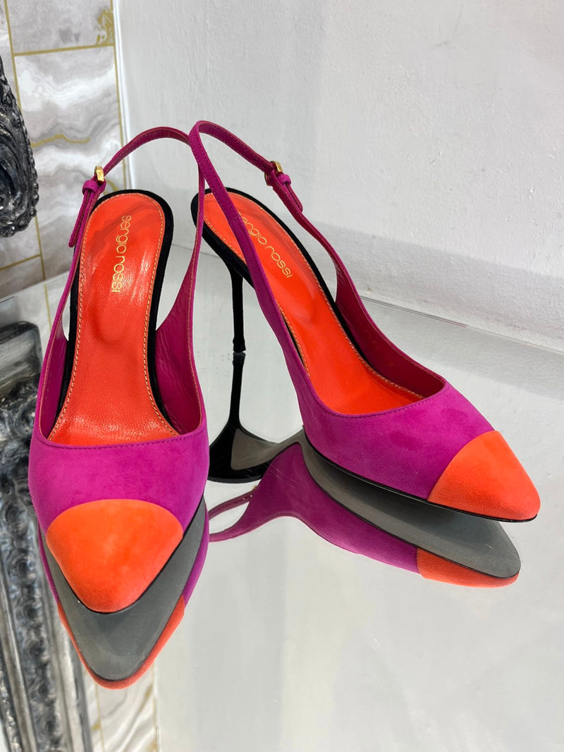 Sergio Rossi Suede Slingback Heels. Size 38