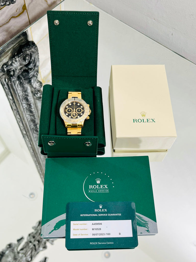 Rolex Daytona 18k Gold With Black Face & Diamond Dot Dial