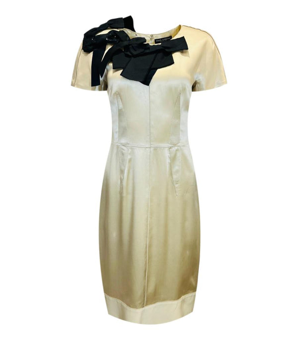 Dolce & Gabbana Bows Embellished Silk Dress. Size 42IT