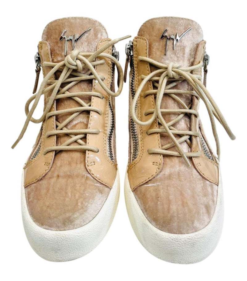 Giuseppe Zanotti Patent Leather & Velvet Sneakers. Size 38