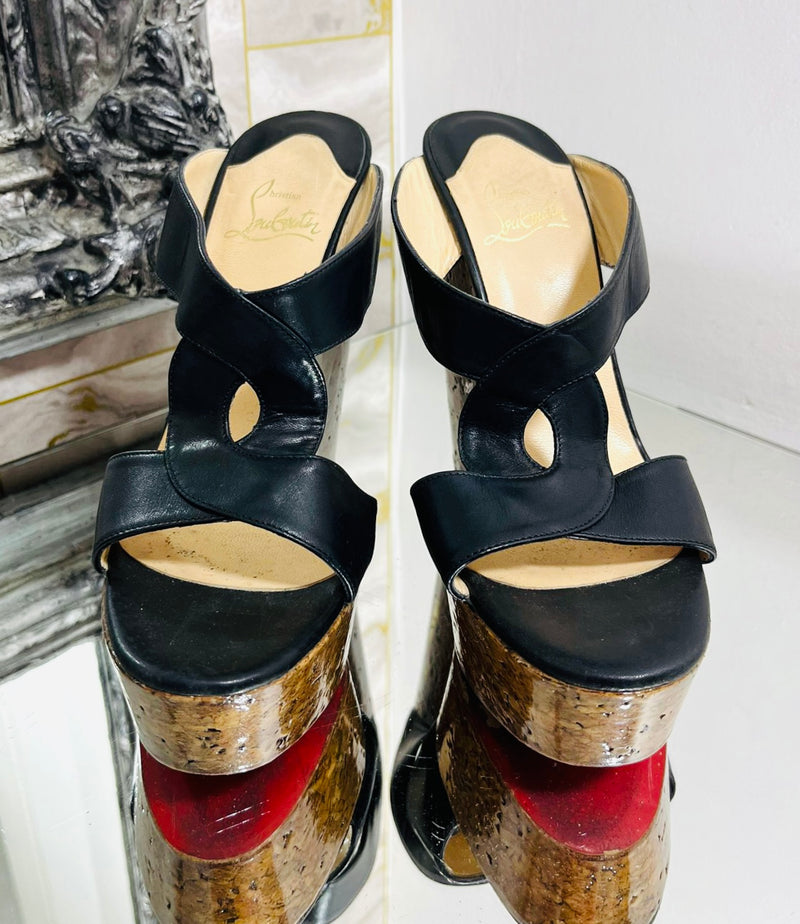Christian Louboutin Leather & Cork Wedge Sandals. Size 38