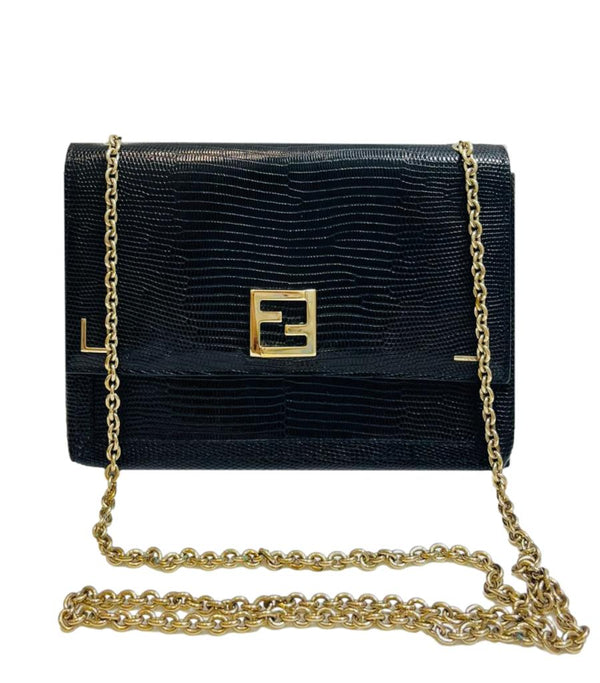 Fendi Lizard Embossed Leather Wallet/Bag On Chain