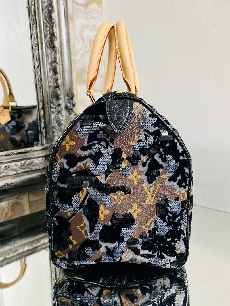 Louis Vuitton Sequin, Velvet & Coated Canvas Fleur De Jais Speedy 30 Bag