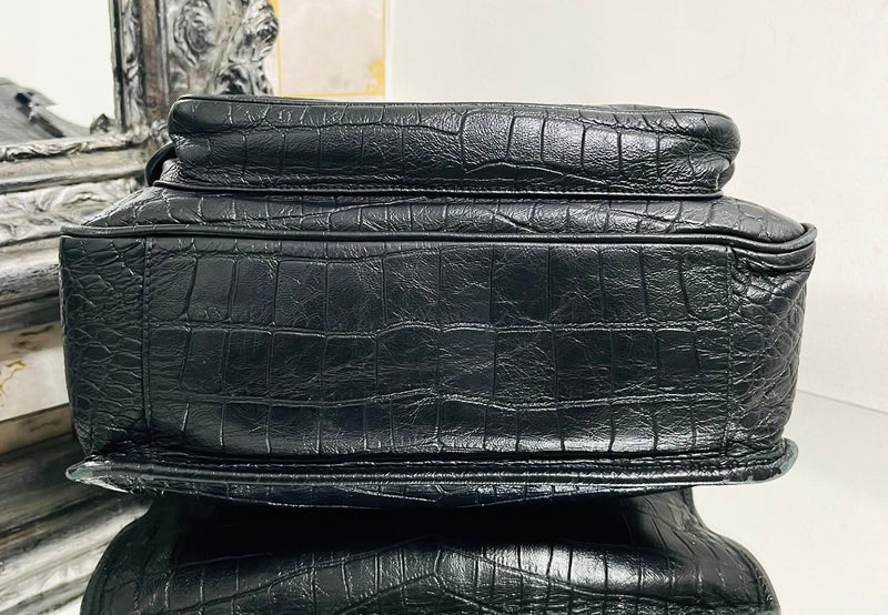 YSL - Saint Laurent Croc Embossed Leather Flap Bag